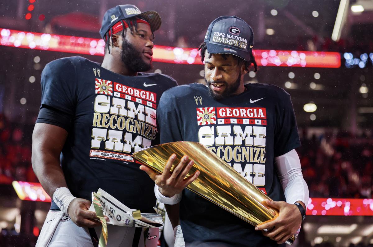 Georgia defensive back Christopher Smith after winning the 2023 College Football Playoff National Championship at SoFi Stadium in Los Angeles, Calif., on Monday, Jan. 9, 2023. (Photo by Tony Walsh)